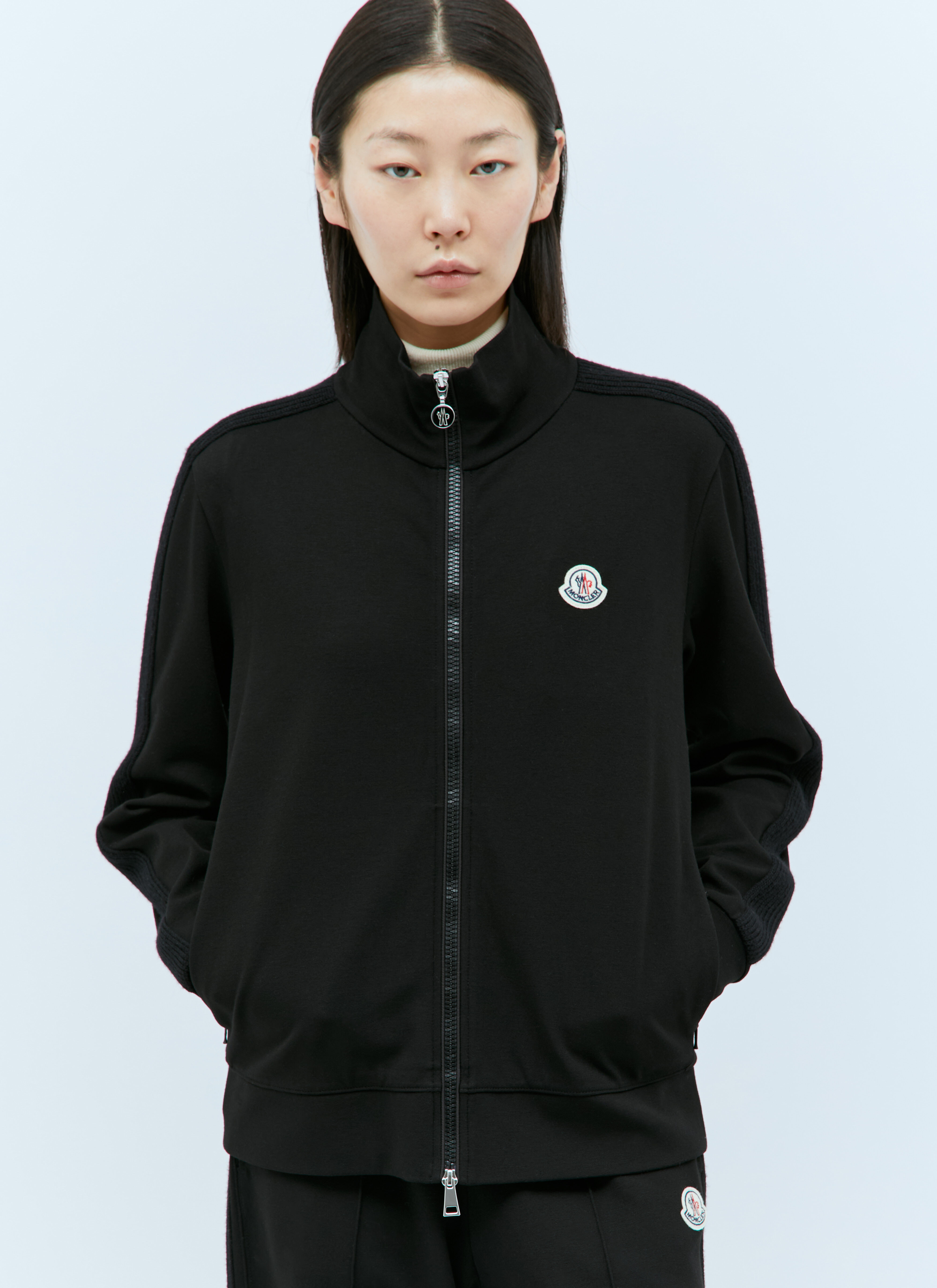 Moncler Women s Logo Patch Zip Up Sweatshirt in Black LN CC