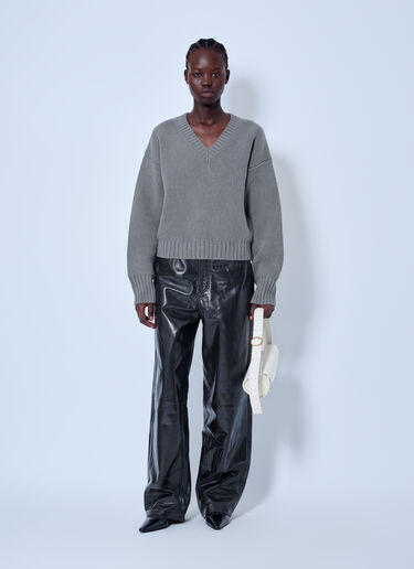 LN-CC® - RÓHE: Sculptural Compact V-Neck Sweater - Grey RÓHE Sculptural Compact V-Neck Sweater Grey roe0266004