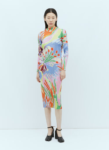 Pleats Please Issey Miyake Frosty Forest Long-Sleeve Midi Dress Multicolour plp0255003