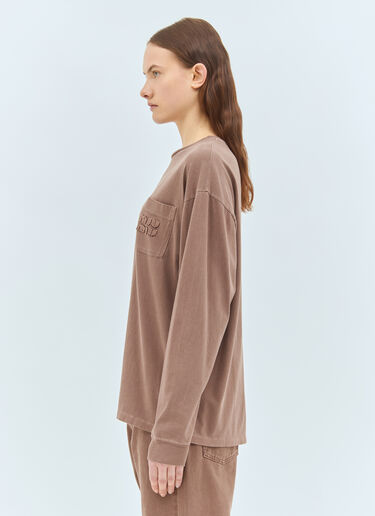 Miu Miu Long-Sleeve Logo T-Shirt Brown miu0259012