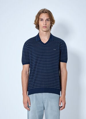 Miu Miu Striped V-Neck Polo Shirt Blue miu0165006