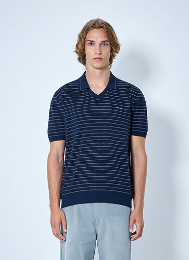 Miu Miu Striped V-Neck Polo Shirt Blue miu0165006