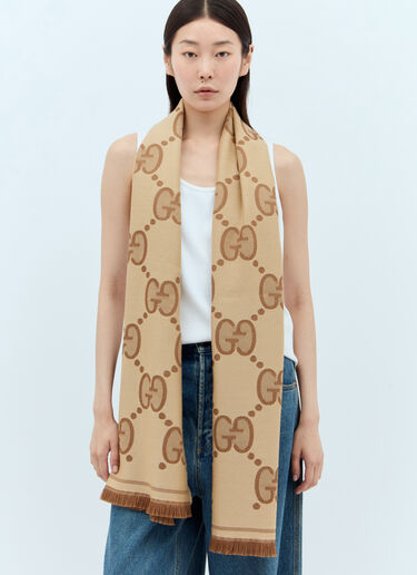 Gucci GG Jacquard Wool Scarf Brown guc0245239