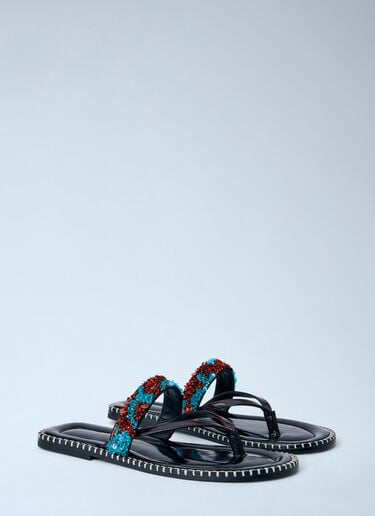 Dries Van Noten Embellished Whipstitched Leather Sandals Blue dvn0263030