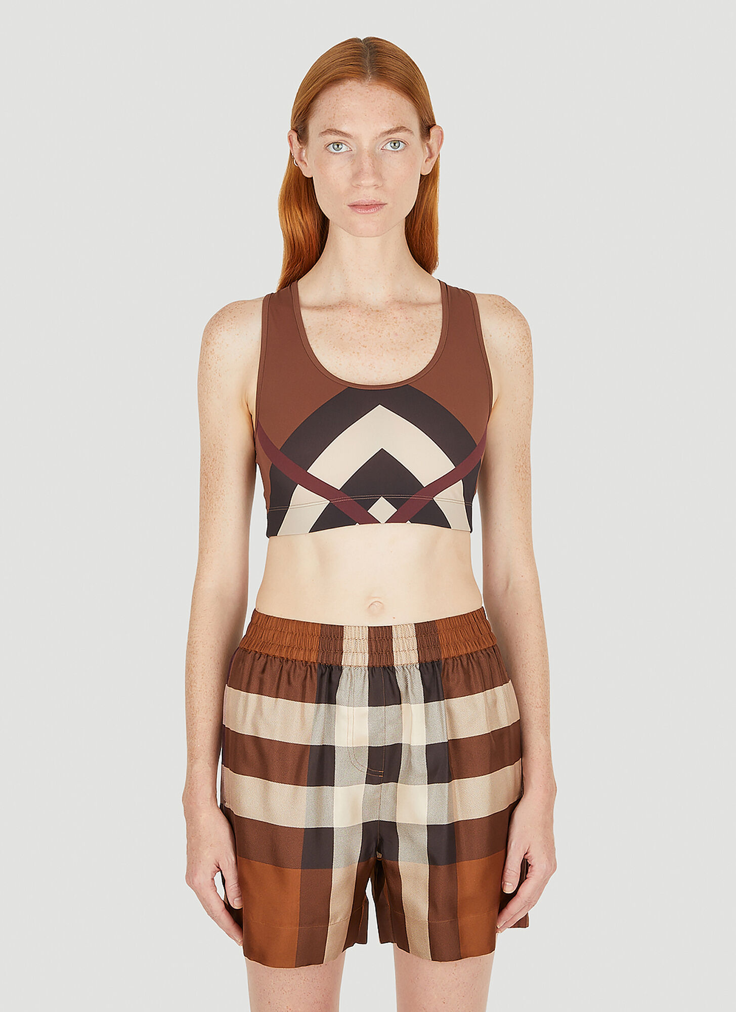 Shop Burberry Immy Check Bra Top In Brown