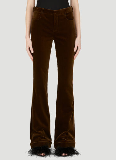 Saint Laurent Women's Flared Velvet Pants in Brown