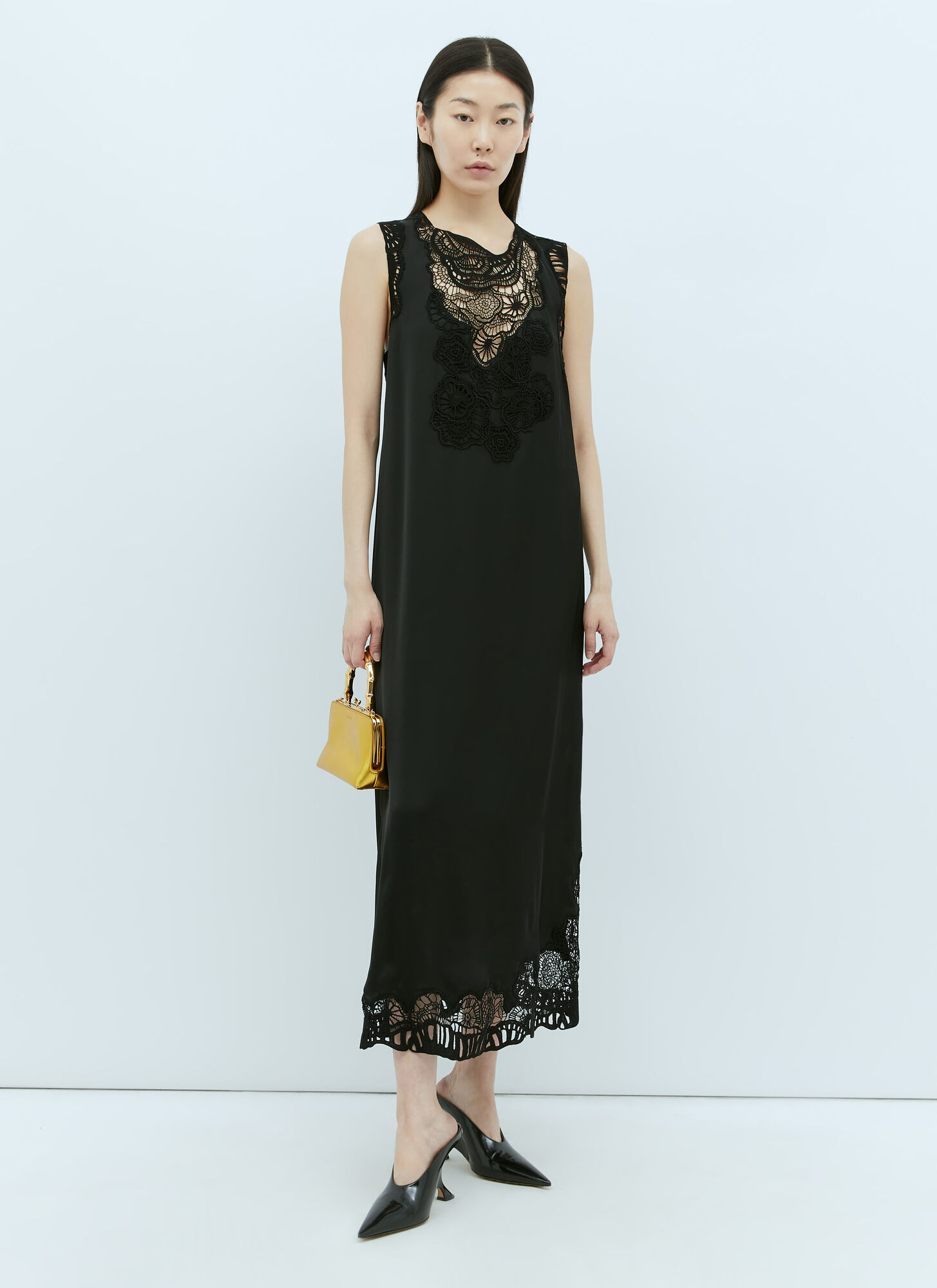 Shop Jil Sander Floral Lace Midi Dress In Black