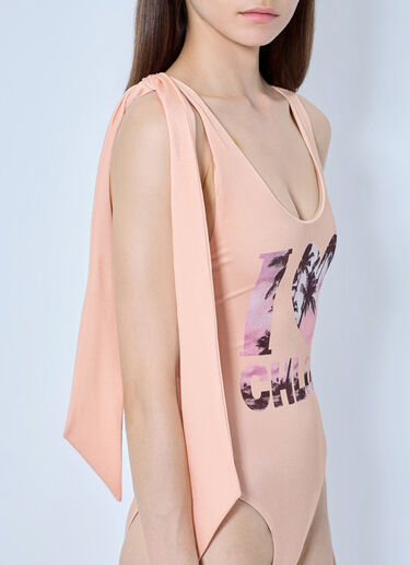 LN-CC® - Chloé: Tie-Strap One-Piece Logo Swimsuit - Pink Chloé Tie-Strap One-Piece Logo Swimsuit Pink chl0265002