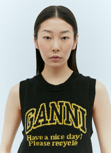 GANNI 图案圆领背心 黑色 gan0255026