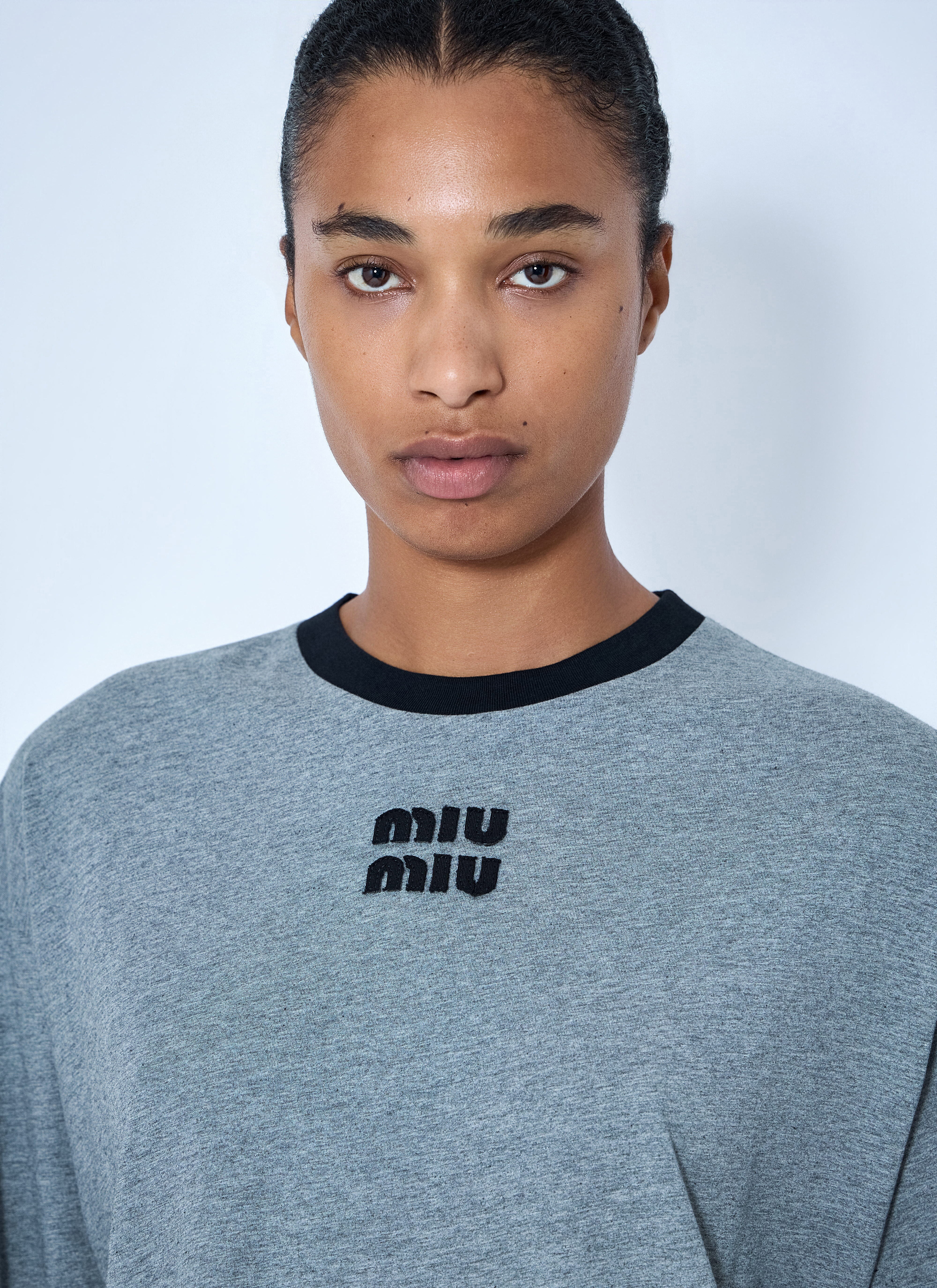 Miu Miu Women's' Logo Motif Long Sleeve T-Shirt in Grey | LN-CC®