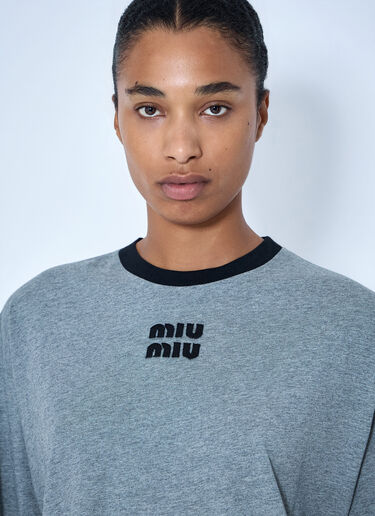 Miu Miu Logo图案长袖T恤 灰色 miu0366015
