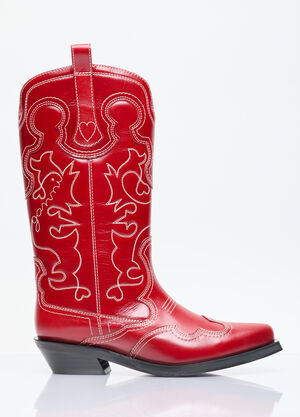 GANNI Mid Shaft Embroidered Western Boots Black gan0255095