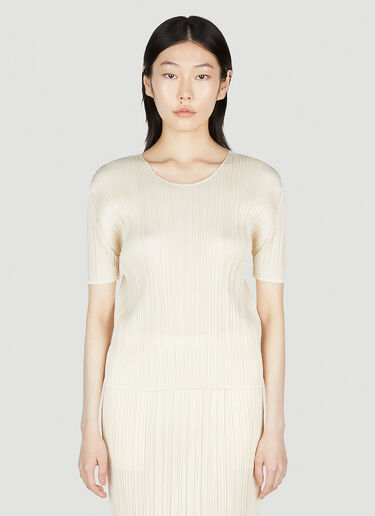 Pleats Please Issey Miyake Pleated Crewneck Top Cream plp0253001