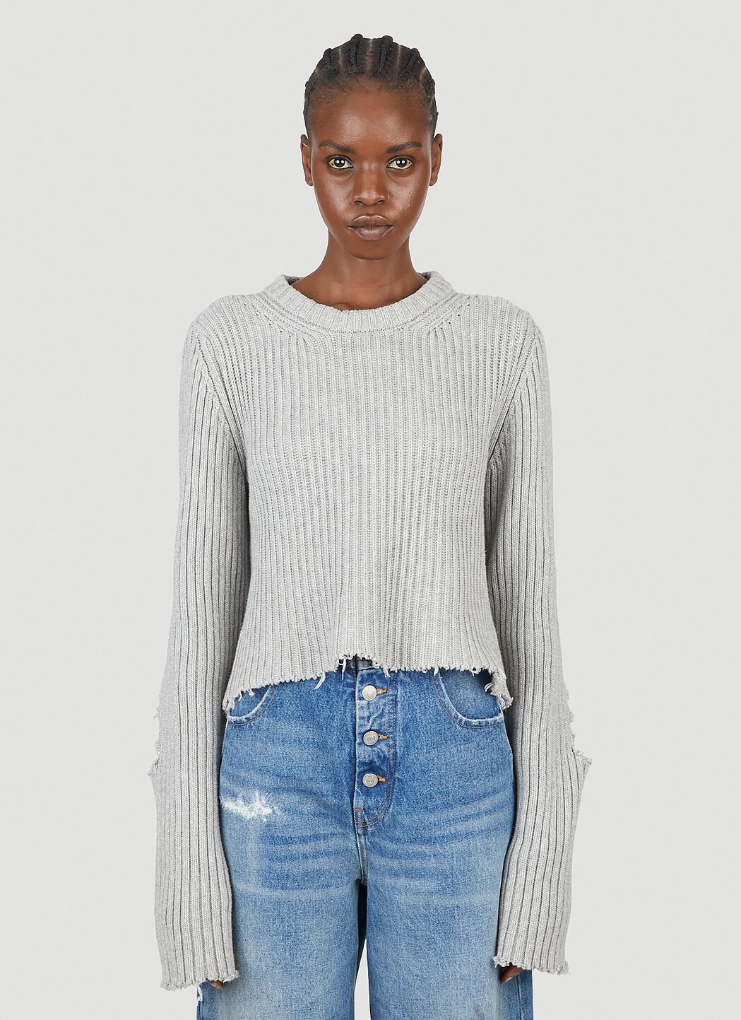 Gray distressed sweater top
