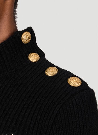 Balmain 3 Button High Neck Stripe Sweater Black bln0253007
