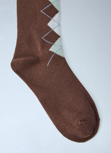 GANNI Argyle Ruffle Cuff Socks Brown gan0265047