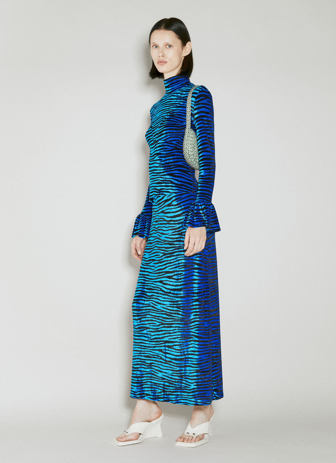 Shop Paco Rabanne Velvet Zebra Print Skirt In Blue