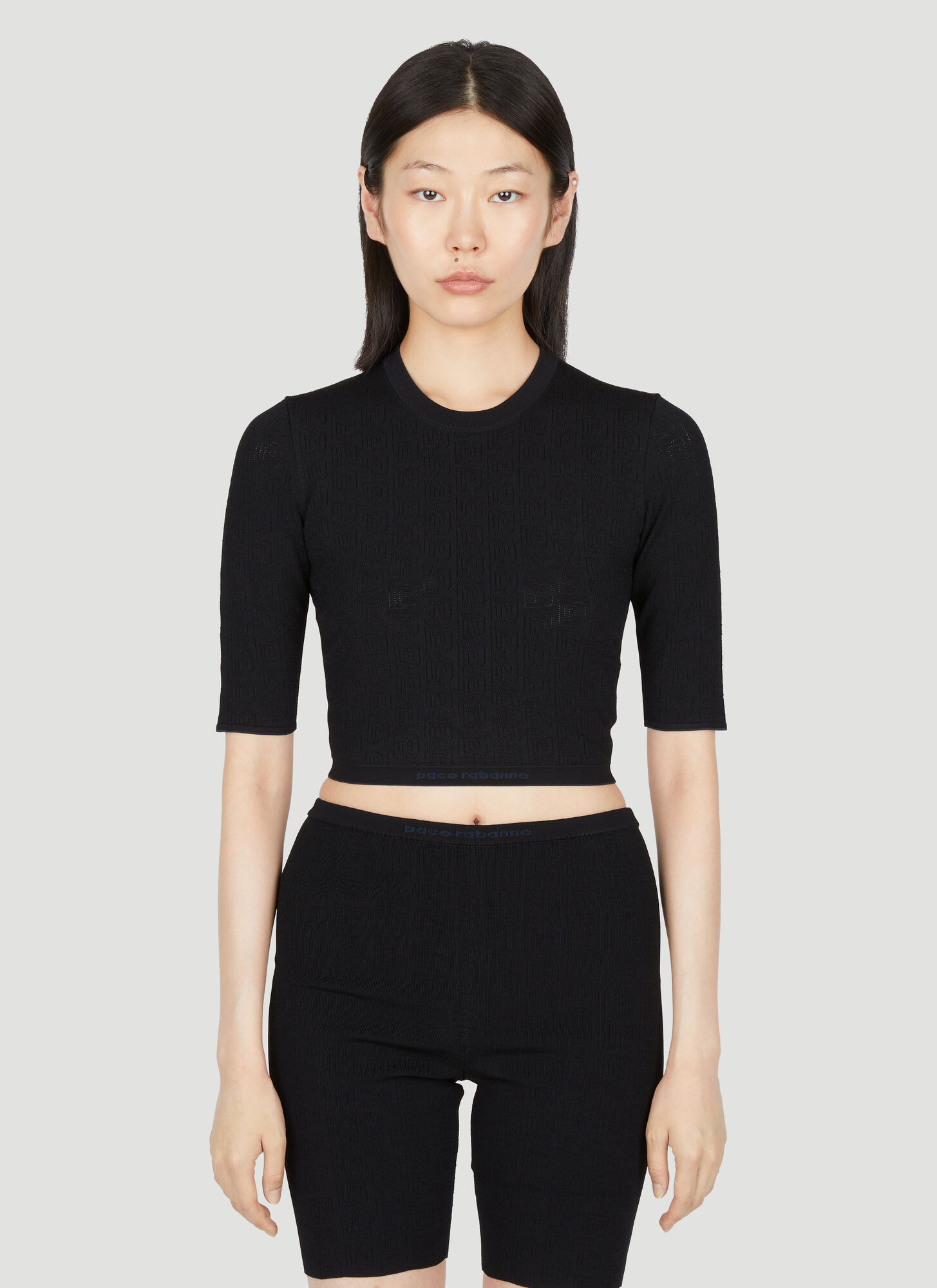 Rabanne Black Cotton Cropped T-shirt With Piercing