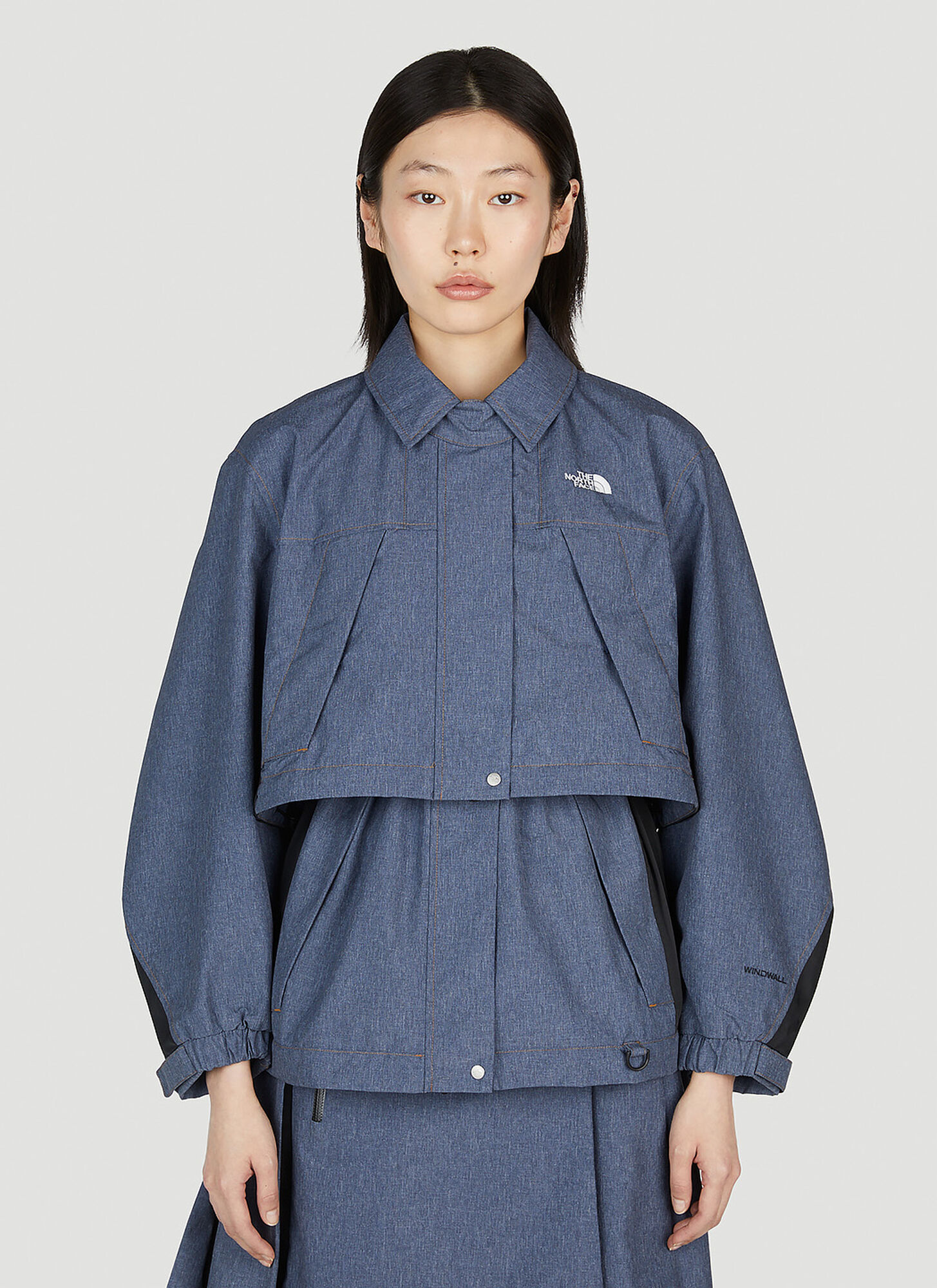 The North Face Convertible Layered Chambray And Shell Jacket In Dark Blue