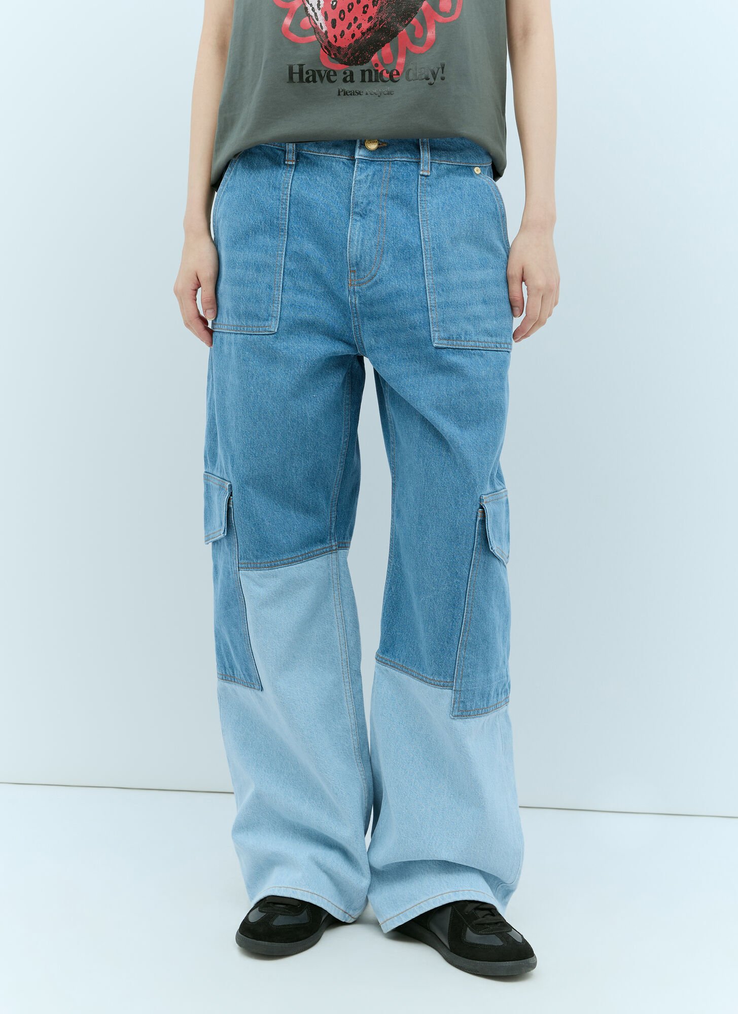 Shop Ganni Cutline Angi Jeans In Blue