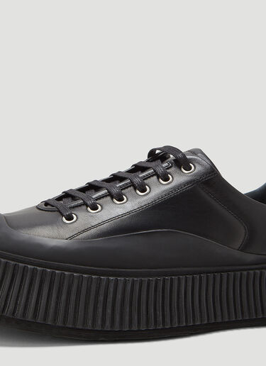 Jil Sander Ribbed-Sole Leather Sneakers Black jil0143020