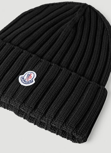 Logo Patch Beanie Hat Moncler Logo Patch Beanie Hat Black mon0253029