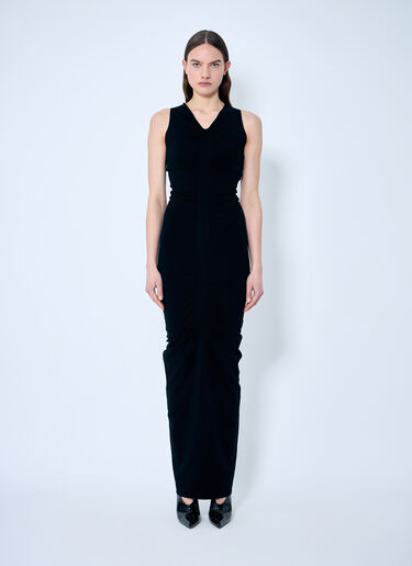 Alexander Wang Ruched Wide V Neck Maxi Dress Black awg0259009