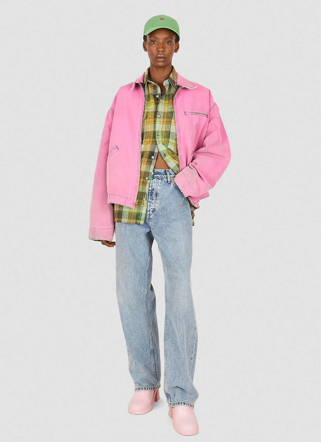 Pink shirt denim jacket cheap