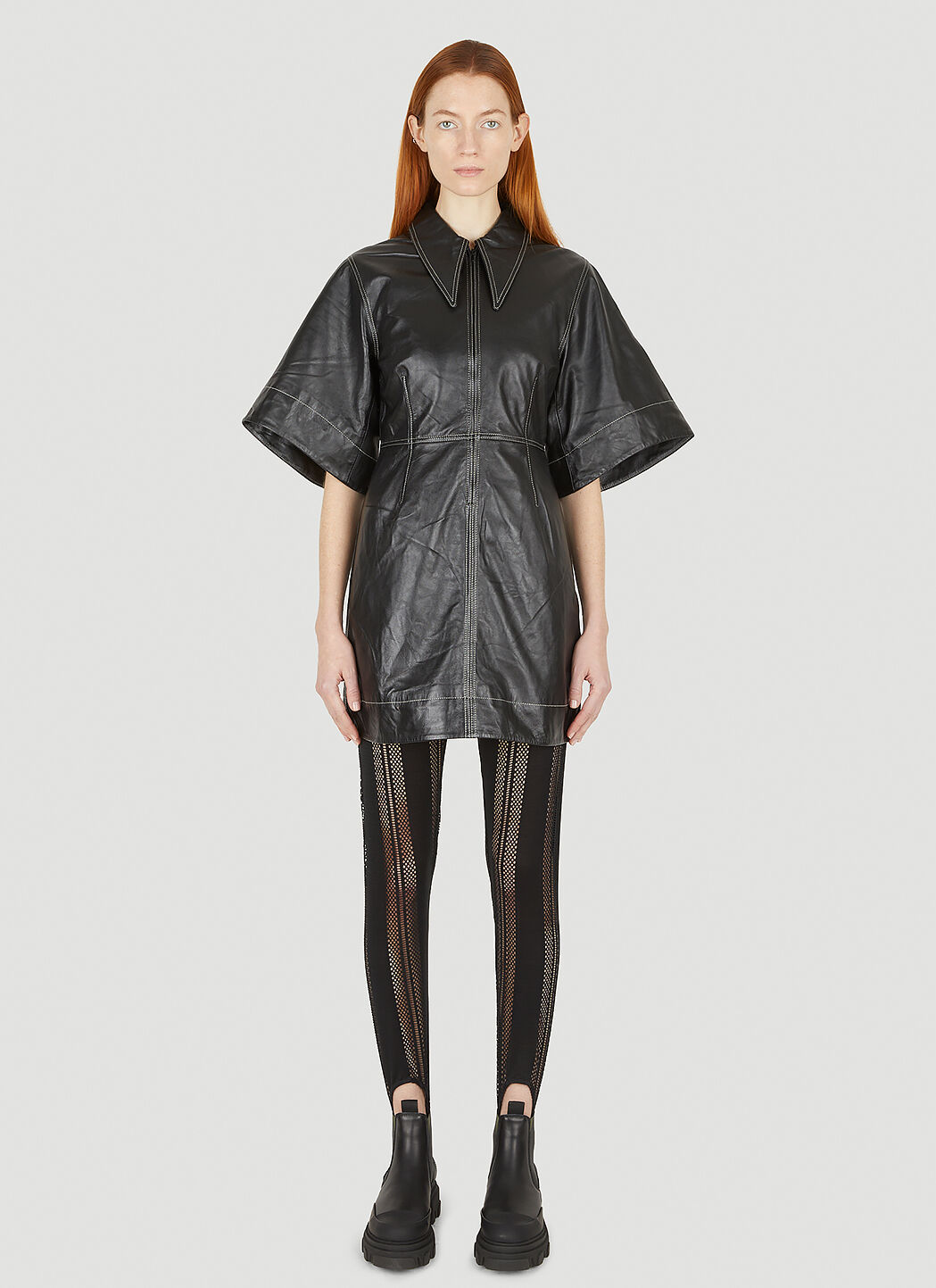 GANNI Leather Shirt Dress in Black LN CC