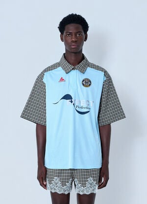 Martine Rose Patchwork Cotton Polo Shirt Blue mtr0164012