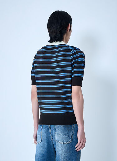 Wales Bonner Striped Knit Polo Shirt Blue wbn0164006