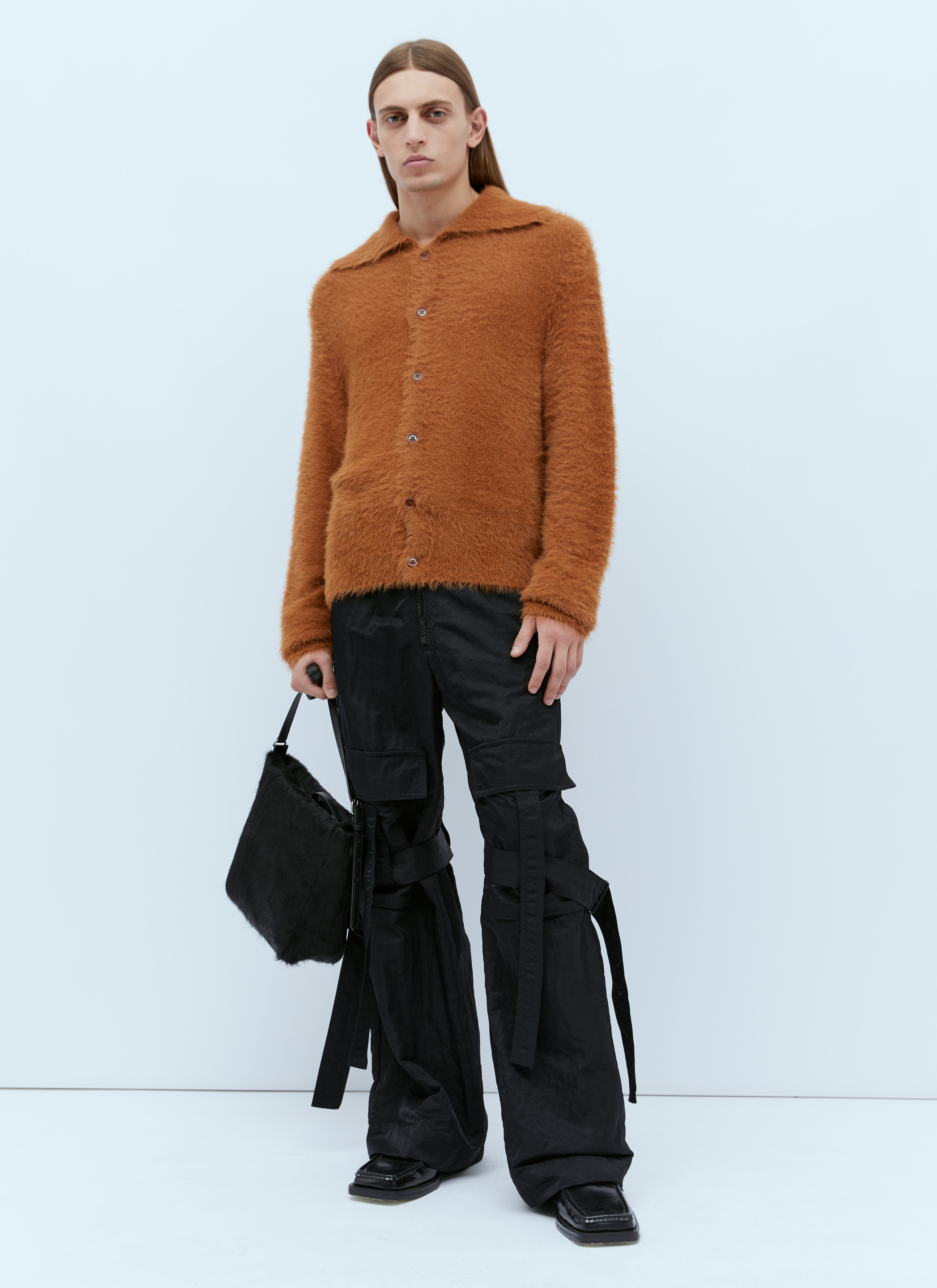 Black fluffy knit cardigan top