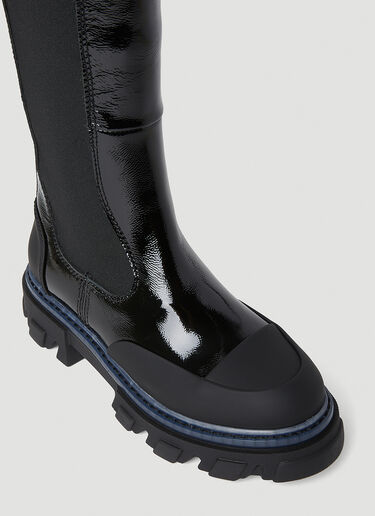GANNI Patent Knee High Chelsea Boots Black gan0253091