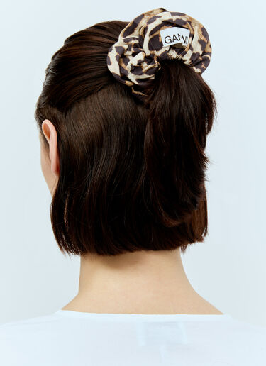 GANNI Animal Print Cotton Scrunchie Brown gan0256053