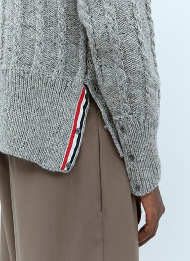 Thom Browne Twist Cable Knit Sweater With Four-Bar Strip Grey thb0153006
