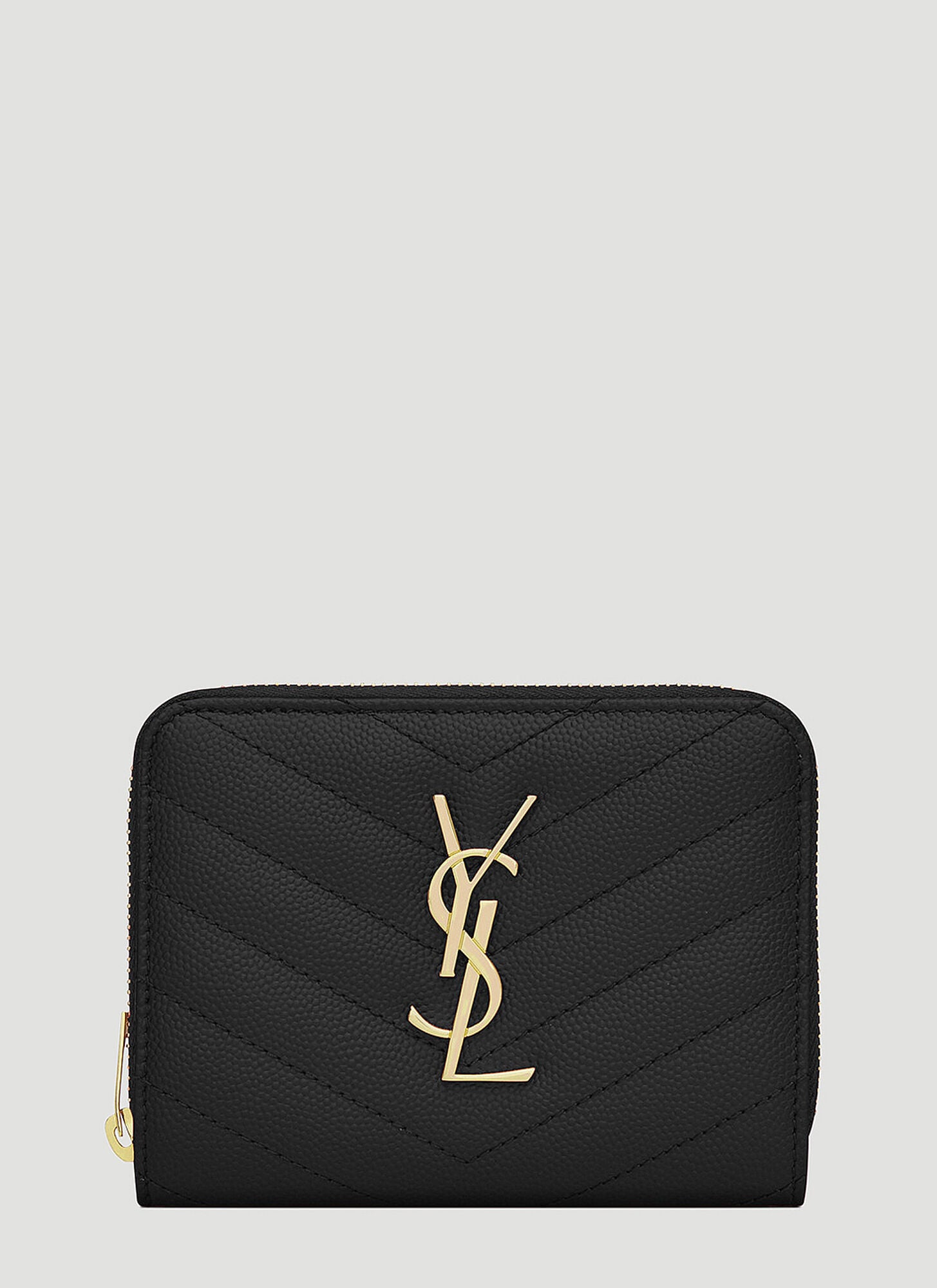 Saint Laurent Matelassé Compact Wallet In Black