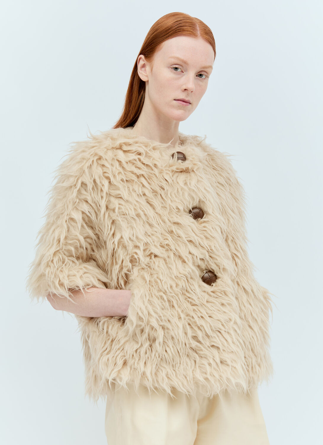 Shop Max Mara Long-haired Wool Cape In Beige