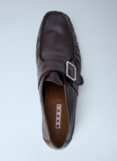 Marni Buckle Detail Leather Loafers Brown mni0166009