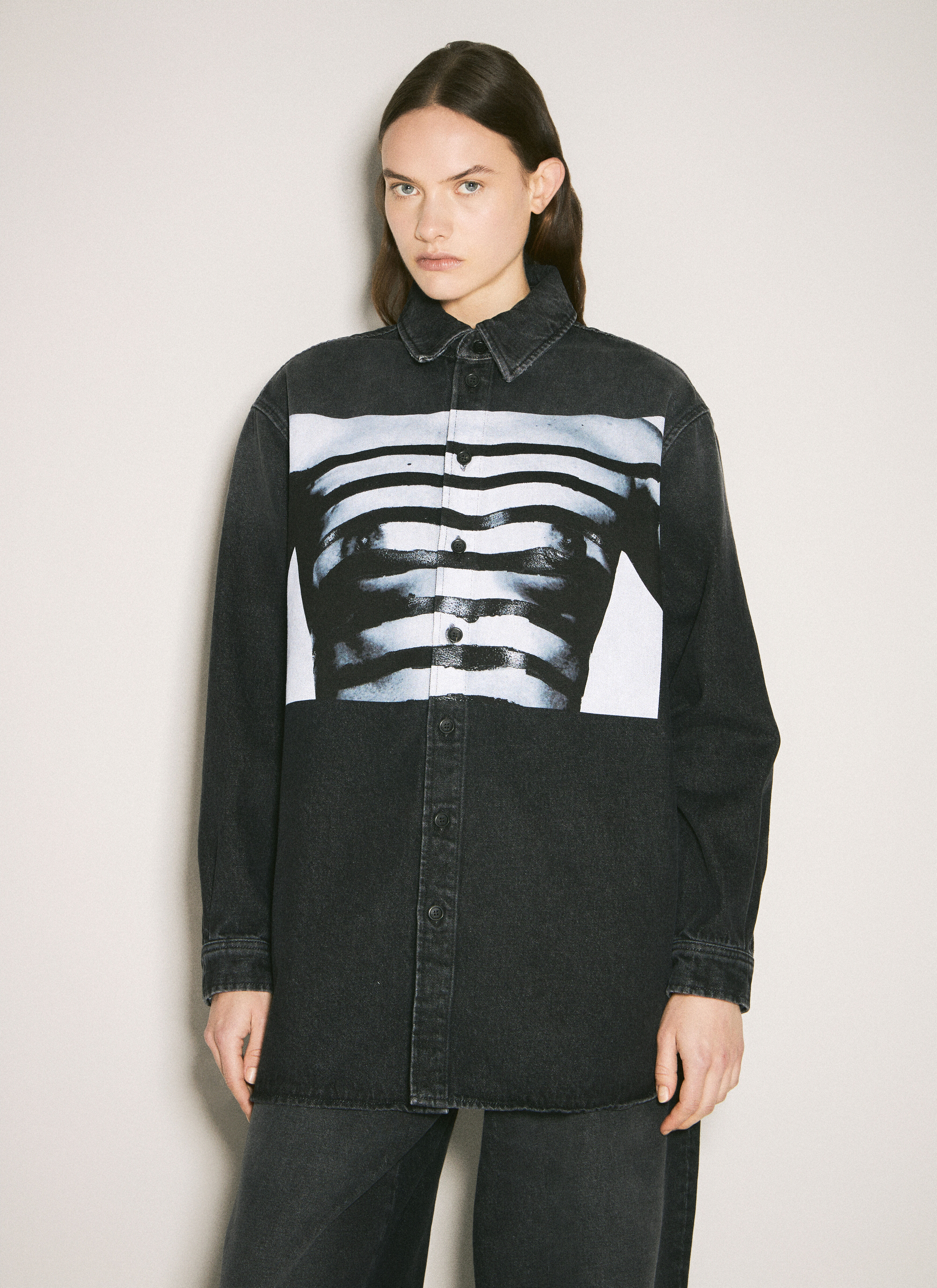 Jean Paul Gaultier Women's' Denim Shirt With Body Mariniere Print