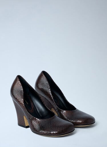 Python-Embossed Leather Wedge Pumps Dries Van Noten Python-Embossed Leather Wedge Pumps Dark Brown dvn0262030