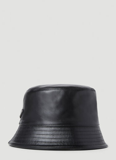 Prada Leather Logo Plaque Bucket Hat Black pra0153037