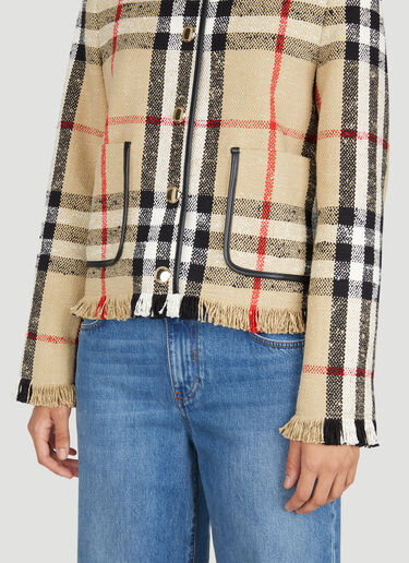 Burberry Check Bouclé Collarless Jacket Beige bur0253025