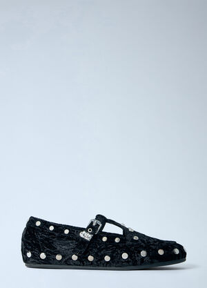 GANNI Mary Jenny Studs Crinkle Velvet Flats Black gan0266007