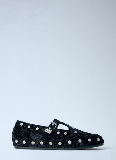 LN-CC® - GANNI: Mary Jenny Studs Crinkle Velvet Flats - Black GANNI Mary Jenny Studs Crinkle Velvet Flats Black gan0266007