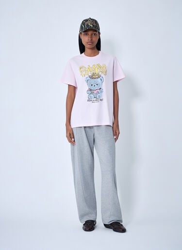 GANNI Logo Motif T-Shirt Pink gan0263005