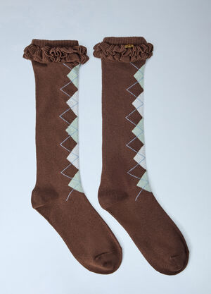 GANNI Argyle Ruffle Cuff Socks Brown gan0265047