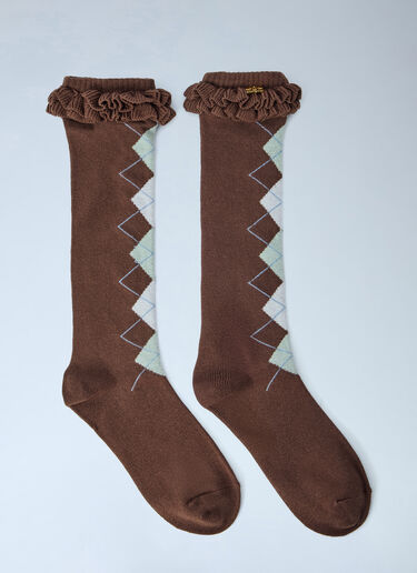 GANNI Argyle Ruffle Cuff Socks Brown gan0265047