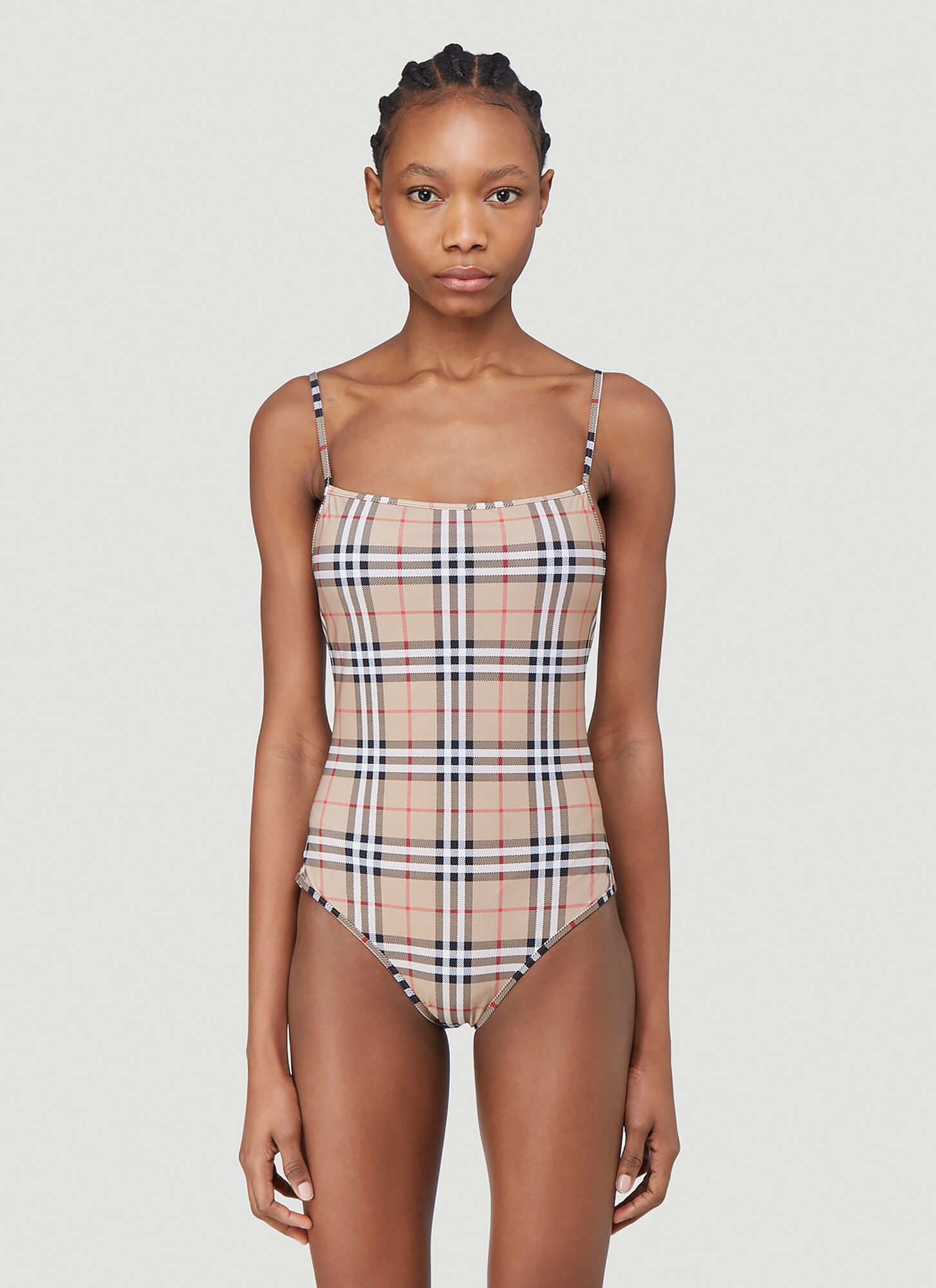 Burberry Check Swimsuit In Beige