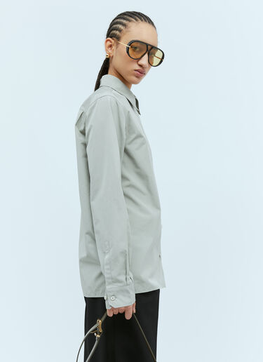 Miu Miu Logo Embroidery Poplin Shirt Grey miu0254078
