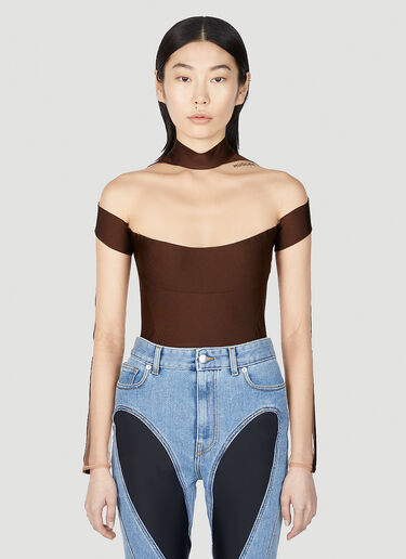 Mugler Cut Out Illusion Bodysuit Brown mug0251042